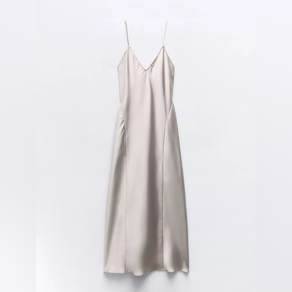 ZARA Open Back Satin Effect Slip Dress